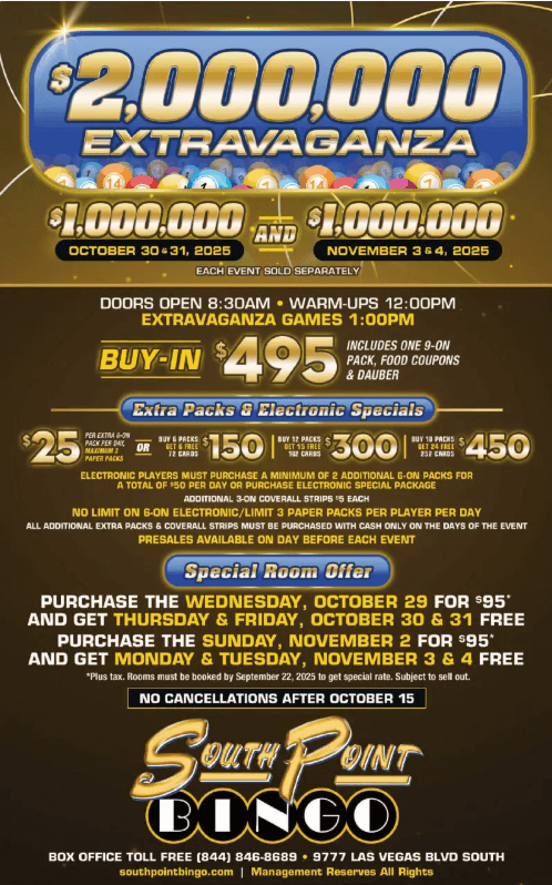 south point casino bingo extravaganza tournament flyer