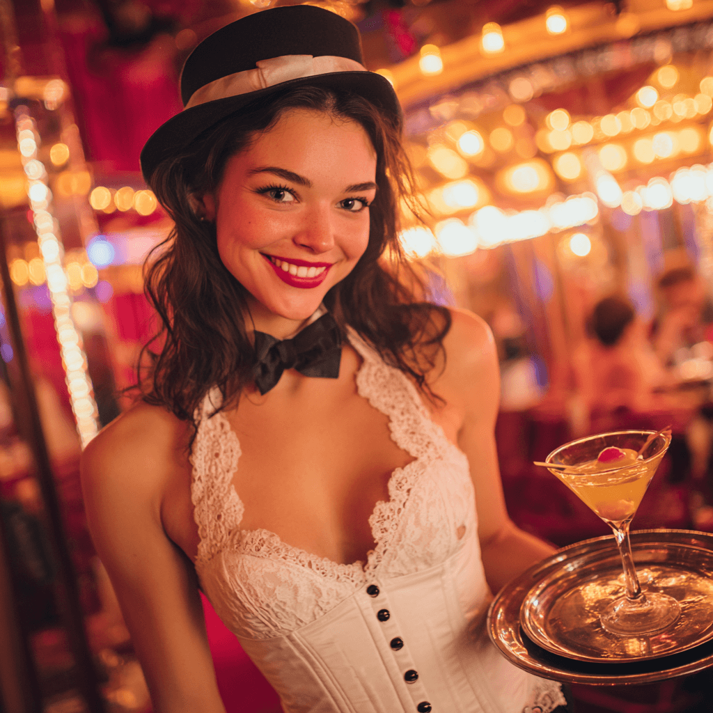 A cocktail server in Las Vegas waiting for a tip in the bingo hall