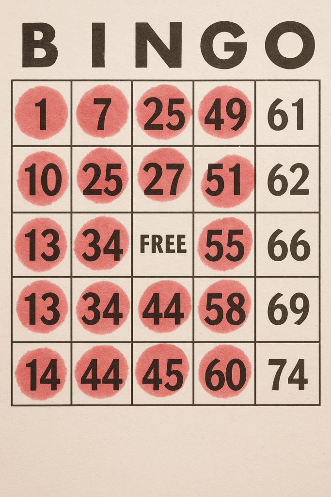 A paper bingo card with dauber marks showing a step by step guide on How to Play Bingo