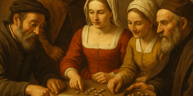 A picture showing Italians in the origins of where bingo was invented